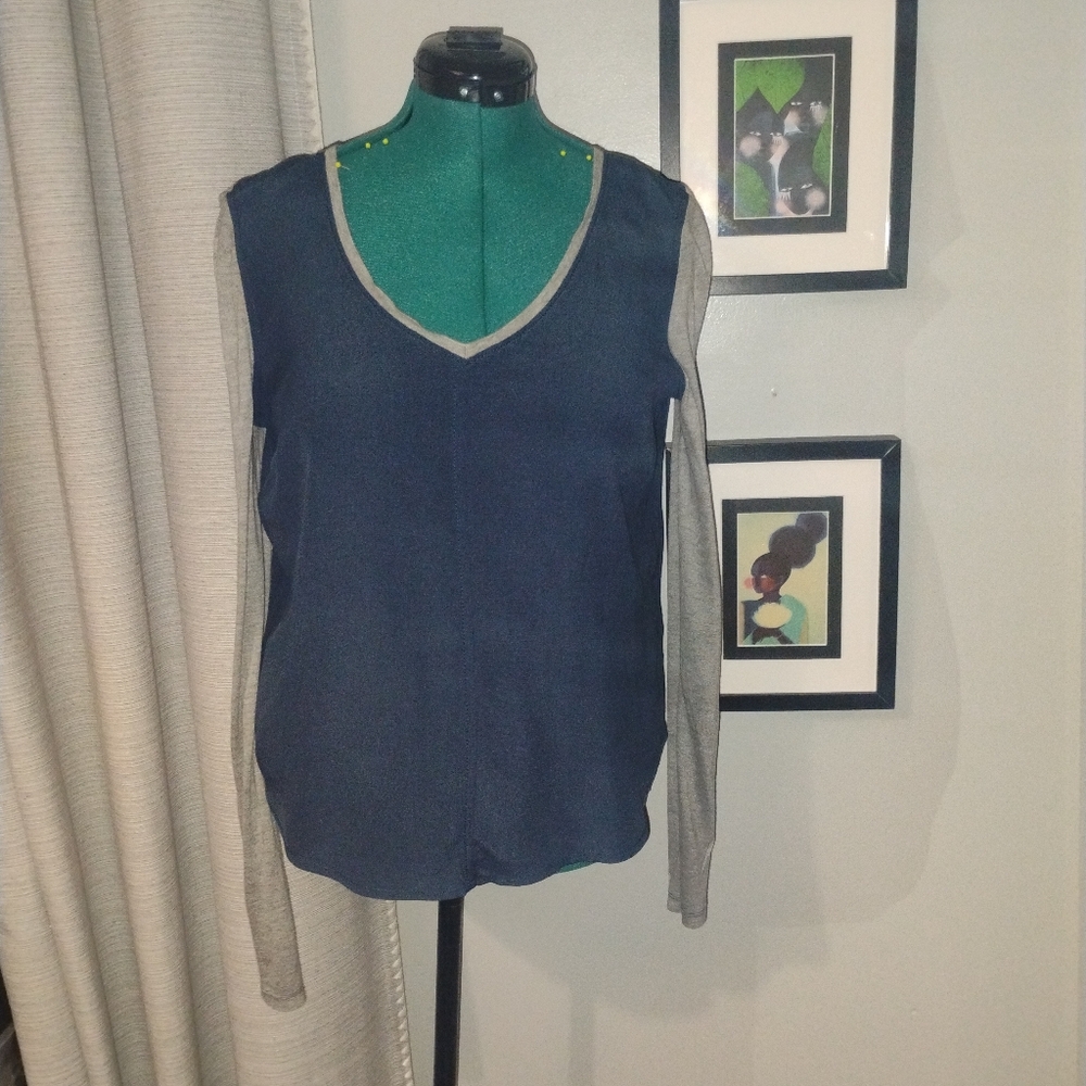 Calvin Klein Mixed Media Long-Sleeved Blouse in Slate Blue Sz M NWOT - Picture 9 of 9